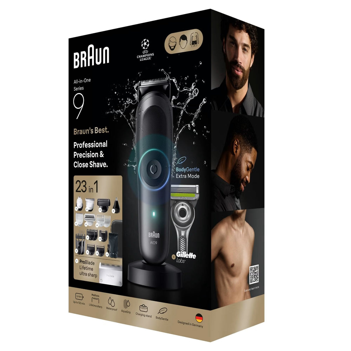 Braun All‑In‑One Trimmer Style Kit Series 9 AIO9560 23-in-1 Grooming Kit with 6 Attachments & Charging Stand, Grey