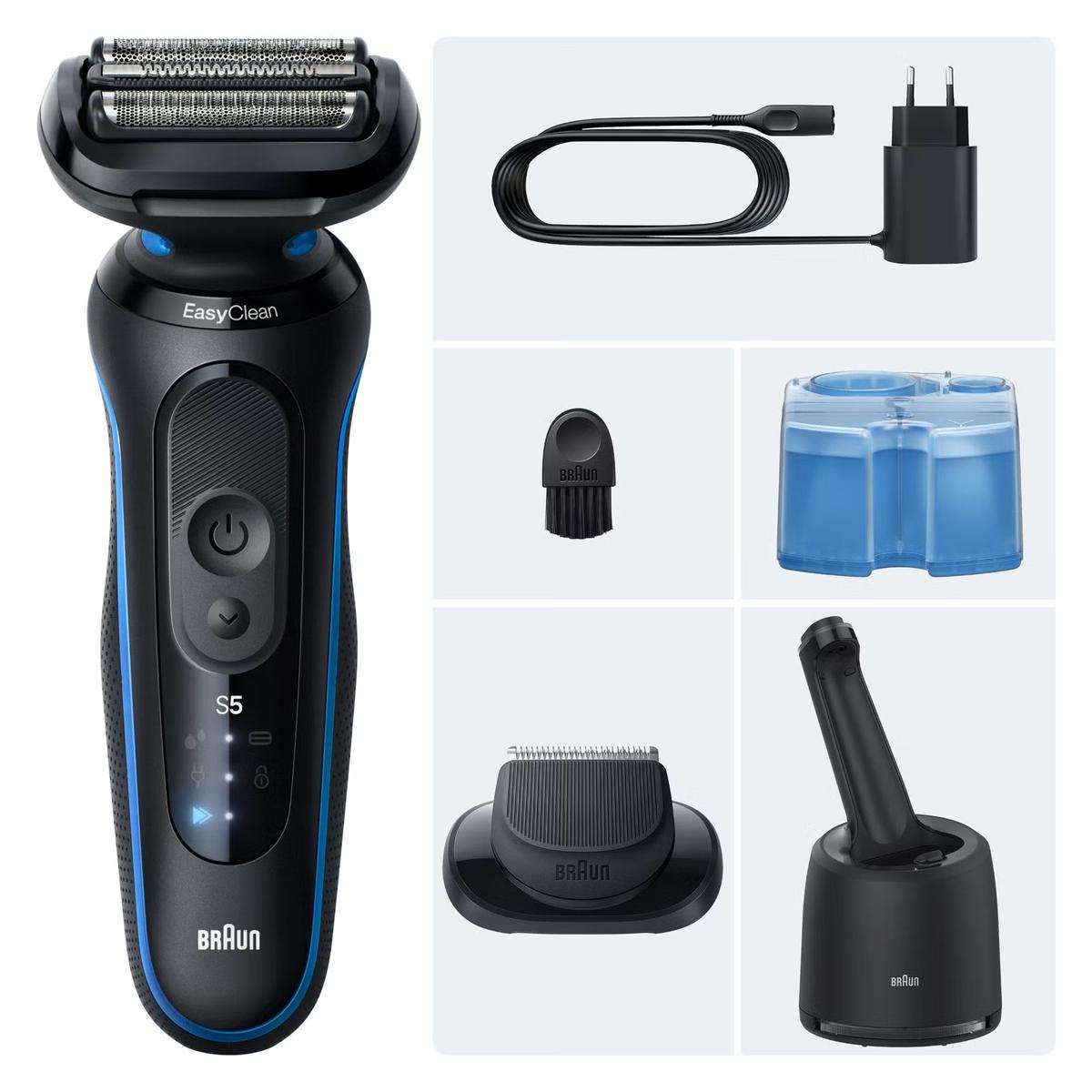 Braun Series 5 52‑B7200cc Electric Shaver for Men 4in1 SmartCare Center & 1 Attachment, Wet & Dry, Blue