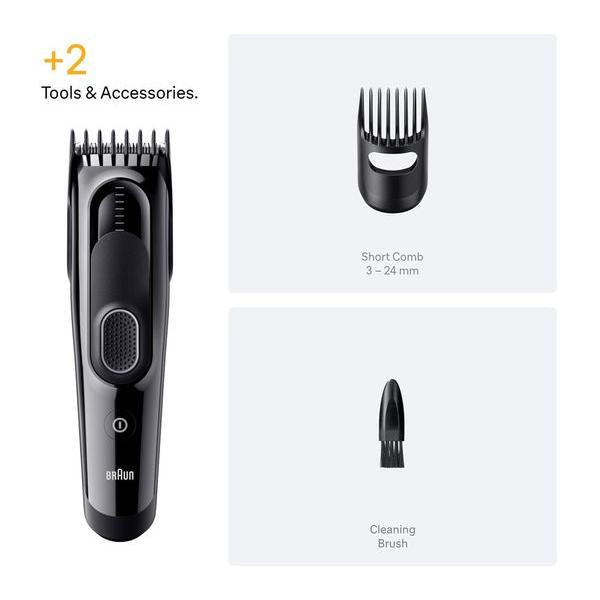 BRAUN Series 5 HC5510 Hair Clipper - Black with 9 Length Settings & 1 Comb