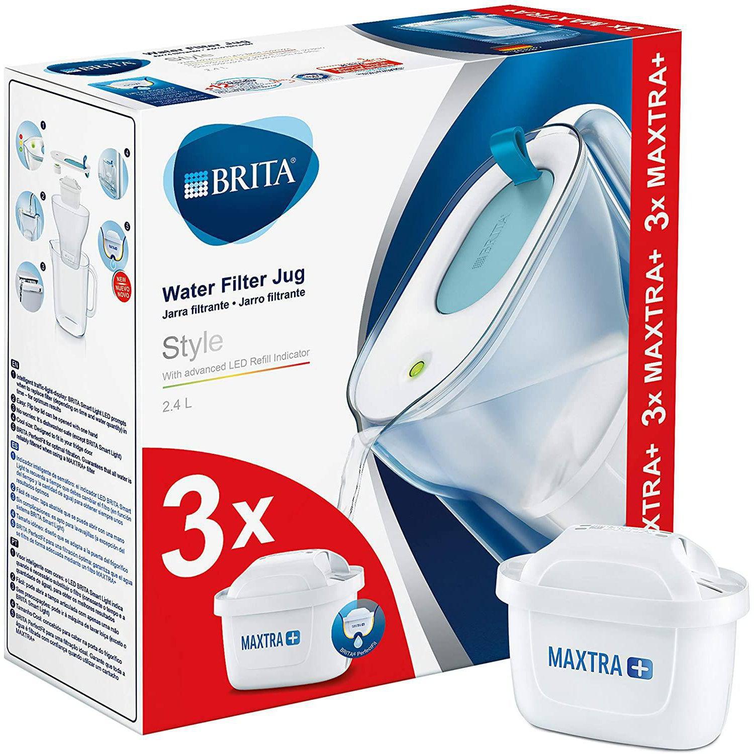 BRITA Style Cool MAXTRA+ Slim 2.4L Water Filter Fridge Jug + 3 Cartridges - Blue - Healthxpress.ie