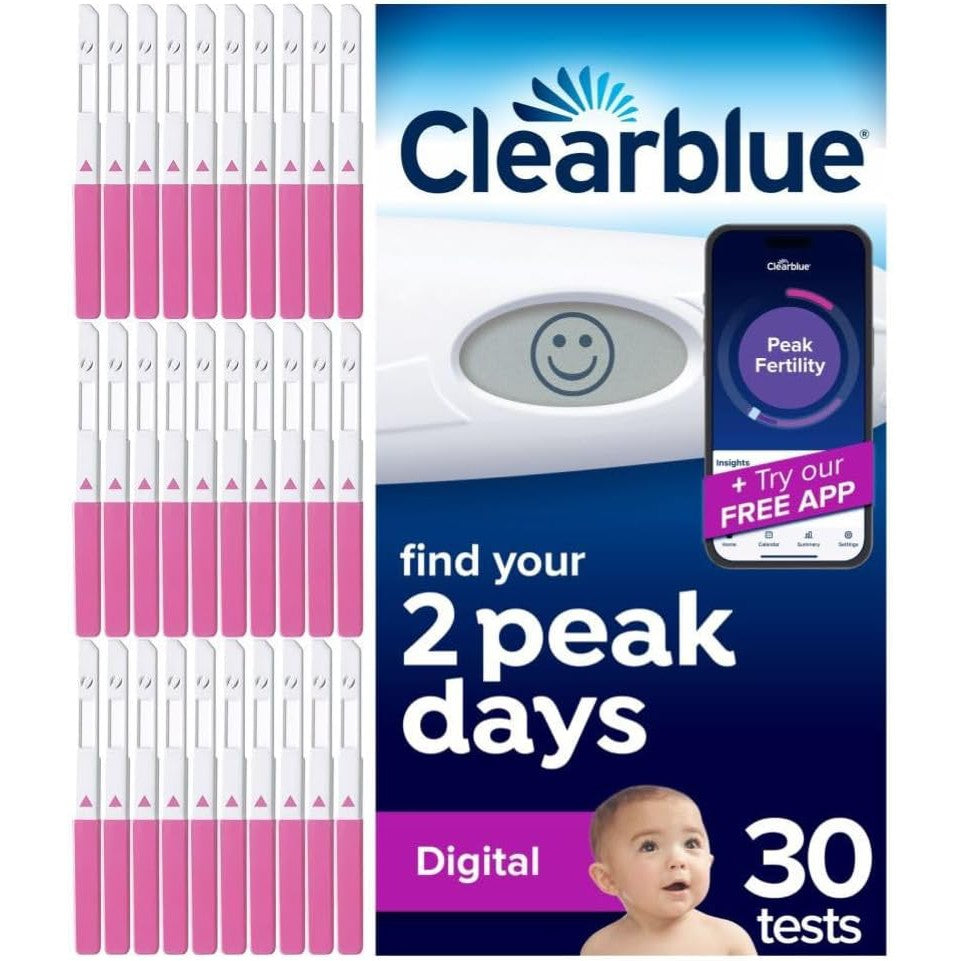 Clearblue Digital Ovulation Test Sticks 30 Pack - Over 99% Accurate - Find Your 2 Peak Days  &amp; Cycle Tracker App