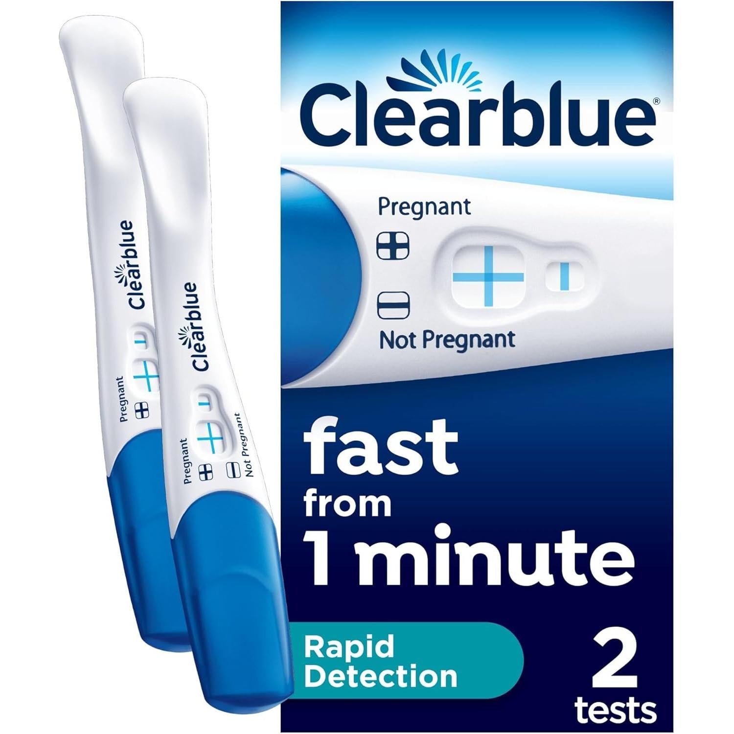 Clearblue Pregnancy Test, Rapid Detection, Result As Fast As 1 Minute, 2 Test, Easy at Home Testing, Packaging May Vary - Sort Dated - Use By 30th April 2026