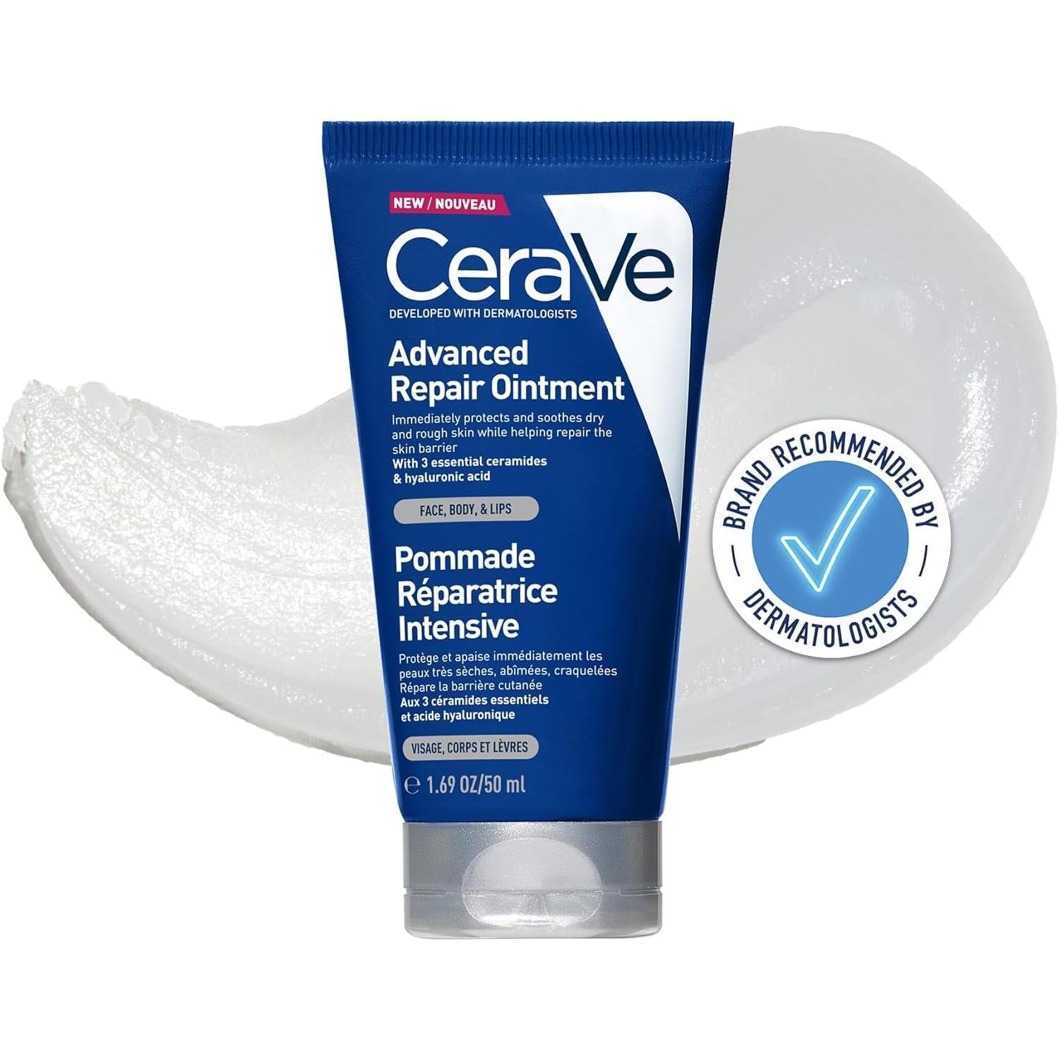 CeraVe Advanced Repair Ointment, Multi-Purpose Relief for Very Dry Chapped Skin, Face, Body & Lips With 3 Essential Ceramides, 50ml