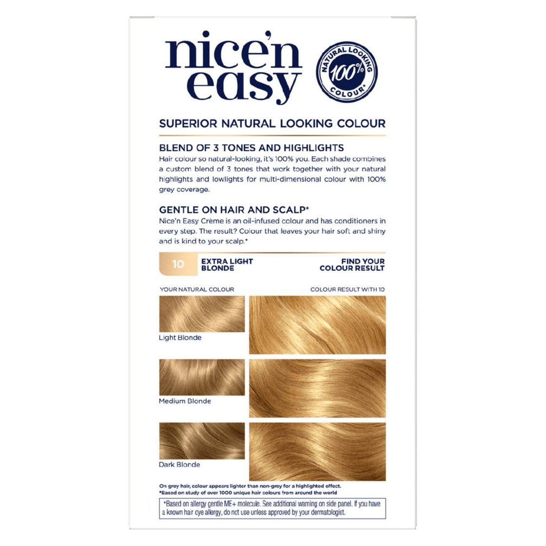 Clairol Nice N Easy Crème Natural Permanent Hair Dye - 10 Extra Light Blonde - Healthxpress.ie