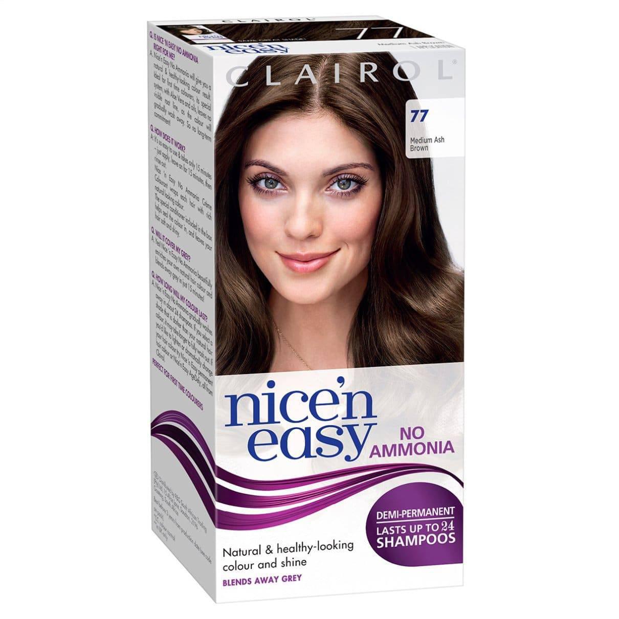 Clairol Nice N Easy No Ammonia Semi-Permanent Hair Dye - 77 Medium Ash Brown - Healthxpress.ie