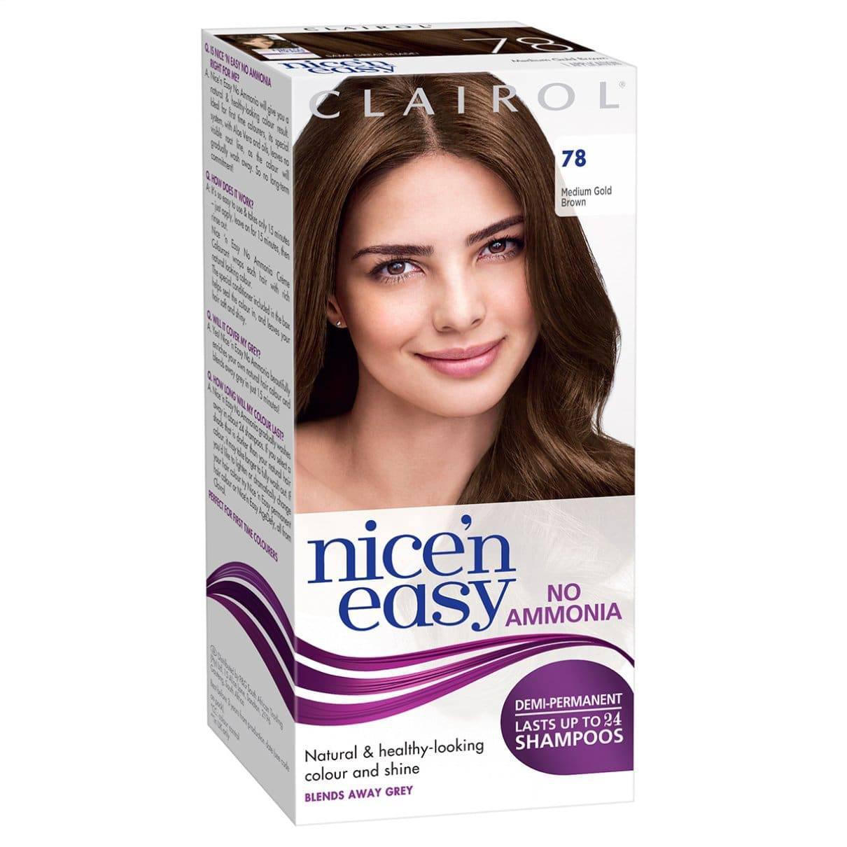 Clairol Nice N Easy No Ammonia Semi-Permanent Hair Dye - 78 Medium Golden Brown - Healthxpress.ie