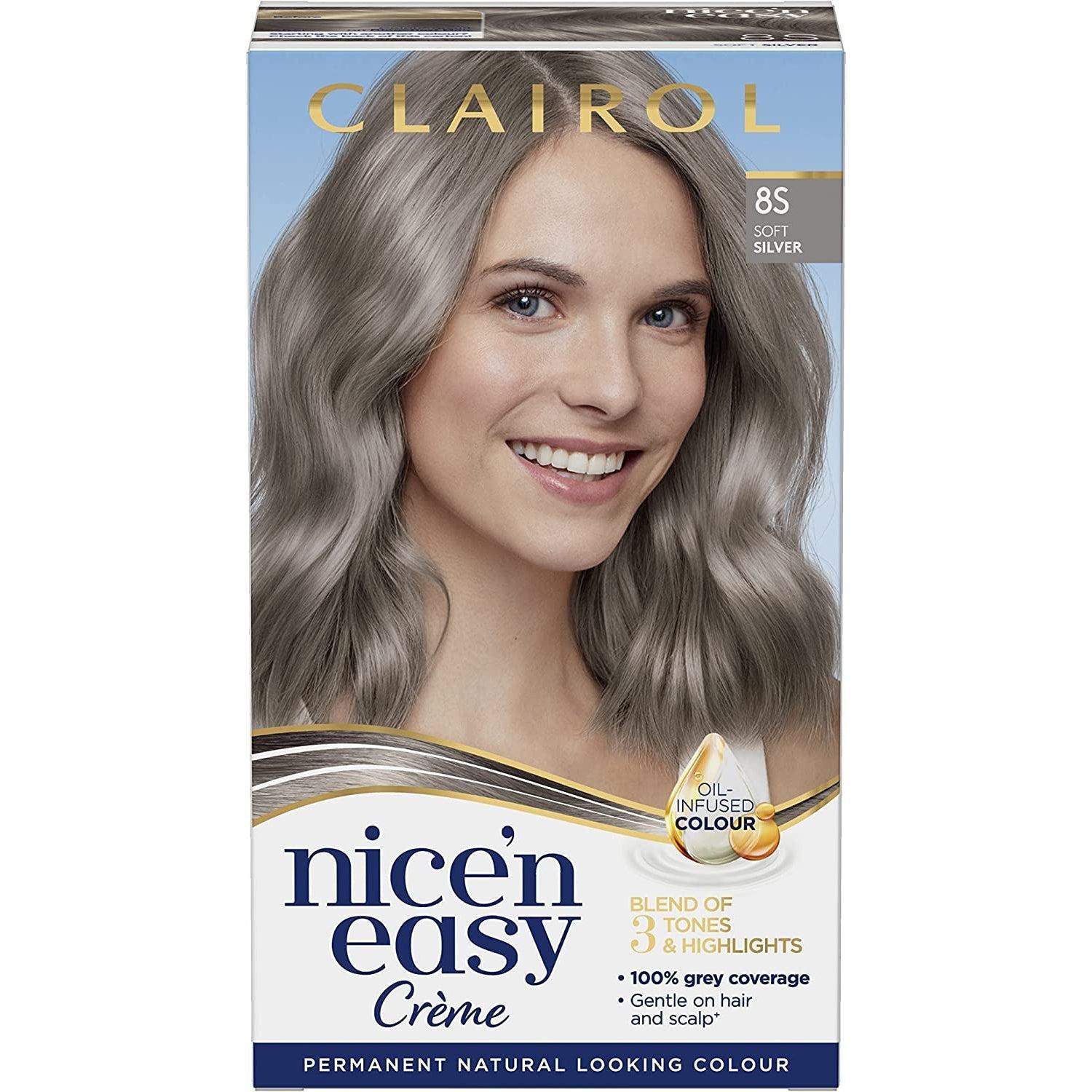 Clairol Nice'n Easy Crème, Natural Looking Oil Infused Permanent Hair Dye, 8S Soft Silver - Healthxpress.ie