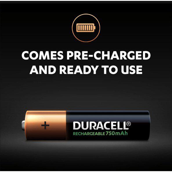 Duracell 750mAh AAA Rechargeable Battery - Pre-Charged - Up to 12 Months, 4 Pack - Healthxpress.ie