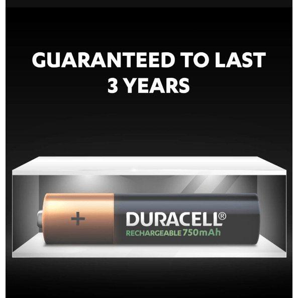 Duracell 750mAh AAA Rechargeable Battery - Pre-Charged - Up to 12 Months, 4 Pack - Healthxpress.ie