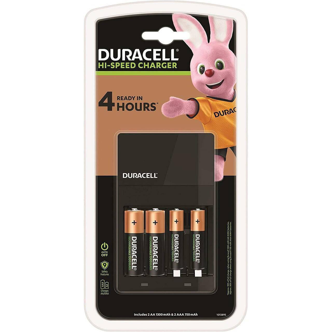 Duracell Hi-Speed Battery Charger with 2 AA and 2 AAA Rechargeable Batteries - Healthxpress.ie