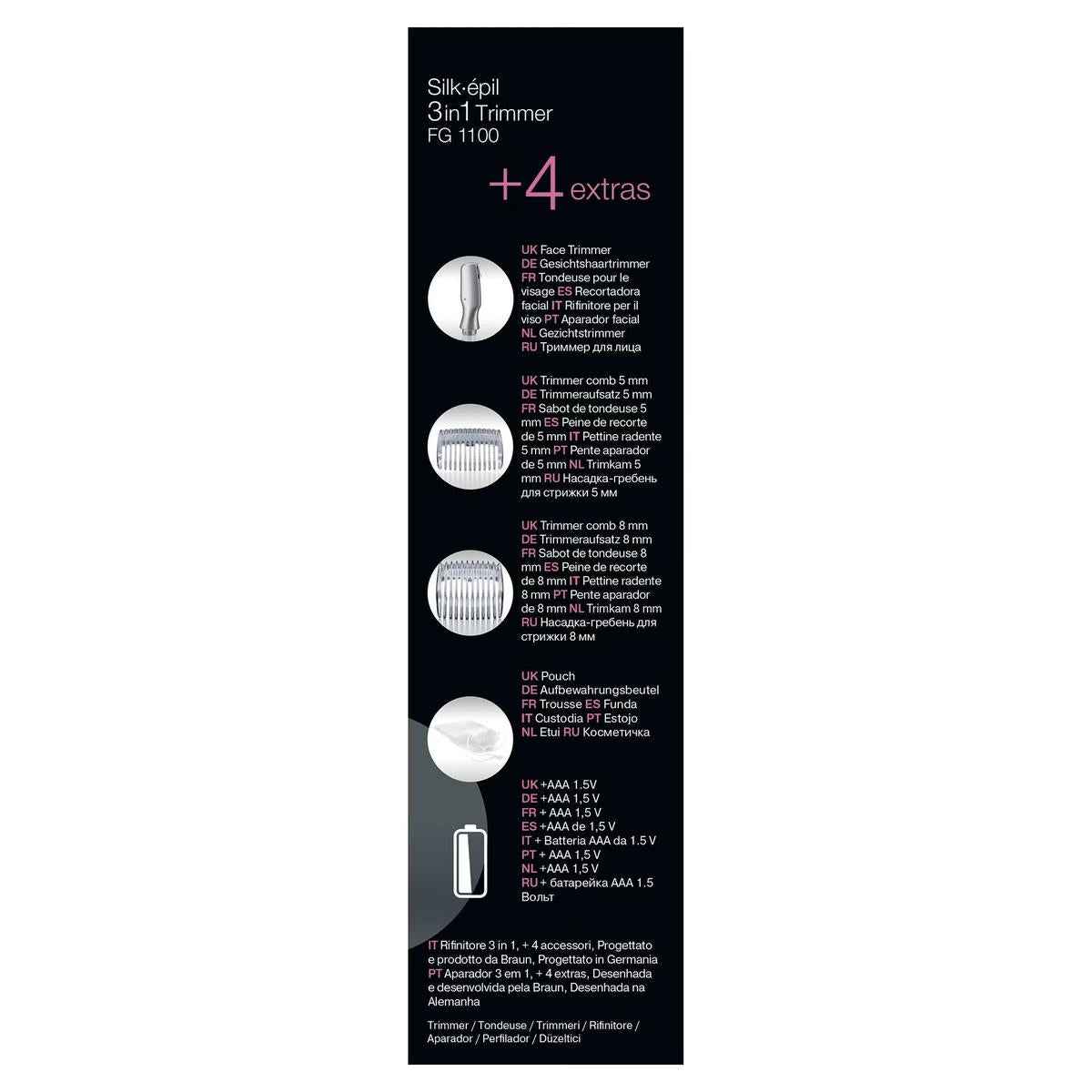 Braun Bikini Trimmer FG1100 Including 4 extras (2 Long-Life Cutting Heads, 5mm Comb and 8mm Comb)