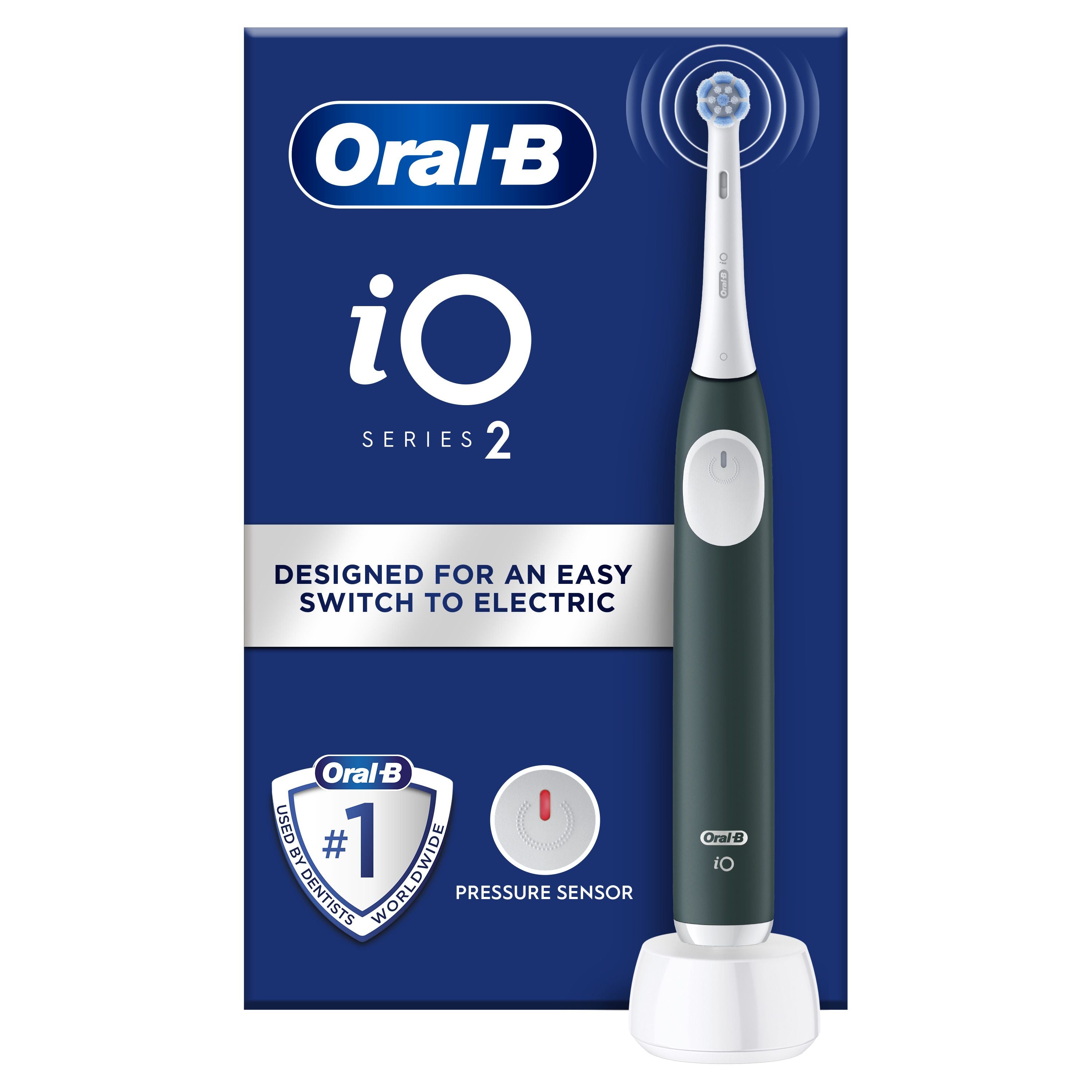 Oral-B iO2 Forest Green Electric Toothbrush, 1 Toothbrush Head, Designed by Braun