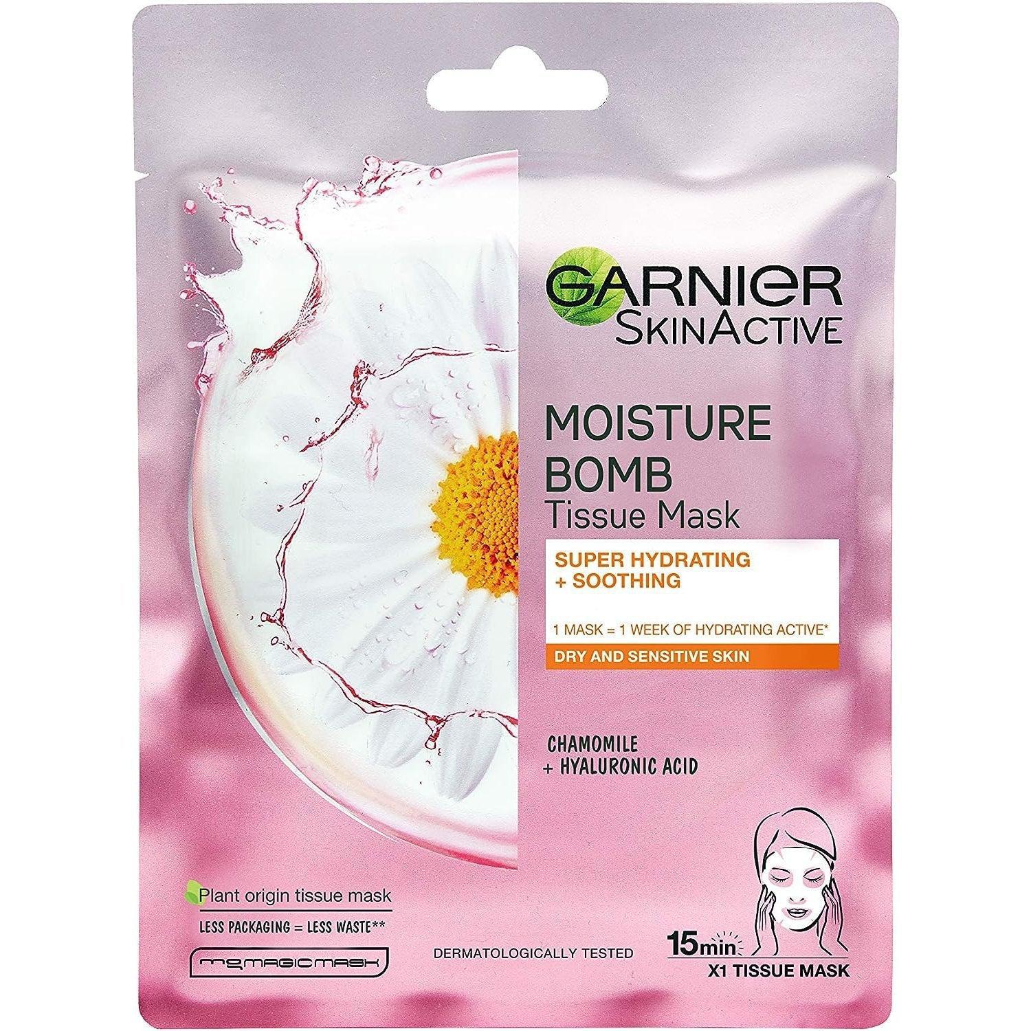 Garnier Moisture Bomb Chamomile and Hyaluronic Acid Sheet Mask, 28 g - Healthxpress.ie