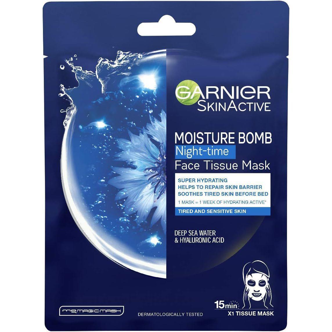 Garnier Moisture Bomb Night-Time Deep Sea Water and Hyaluronic Acid Sheet Mask, 28g - Healthxpress.ie