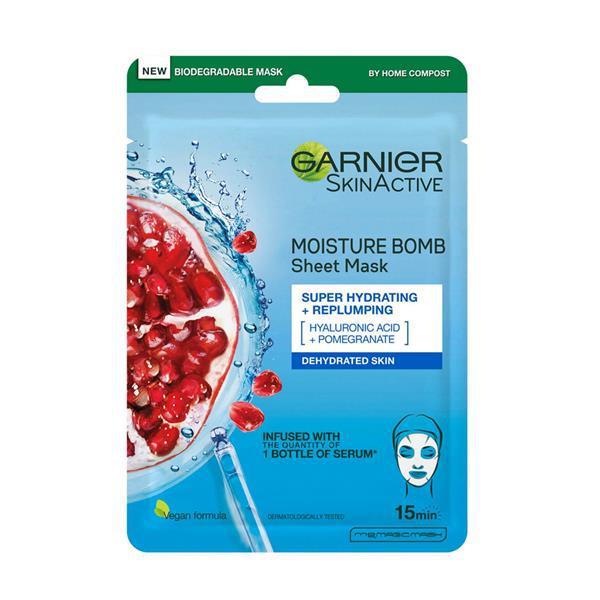 Garnier Moisture Bomb Pomegranate and Hyaluronic Acid Sheet Mask 28g - Healthxpress.ie