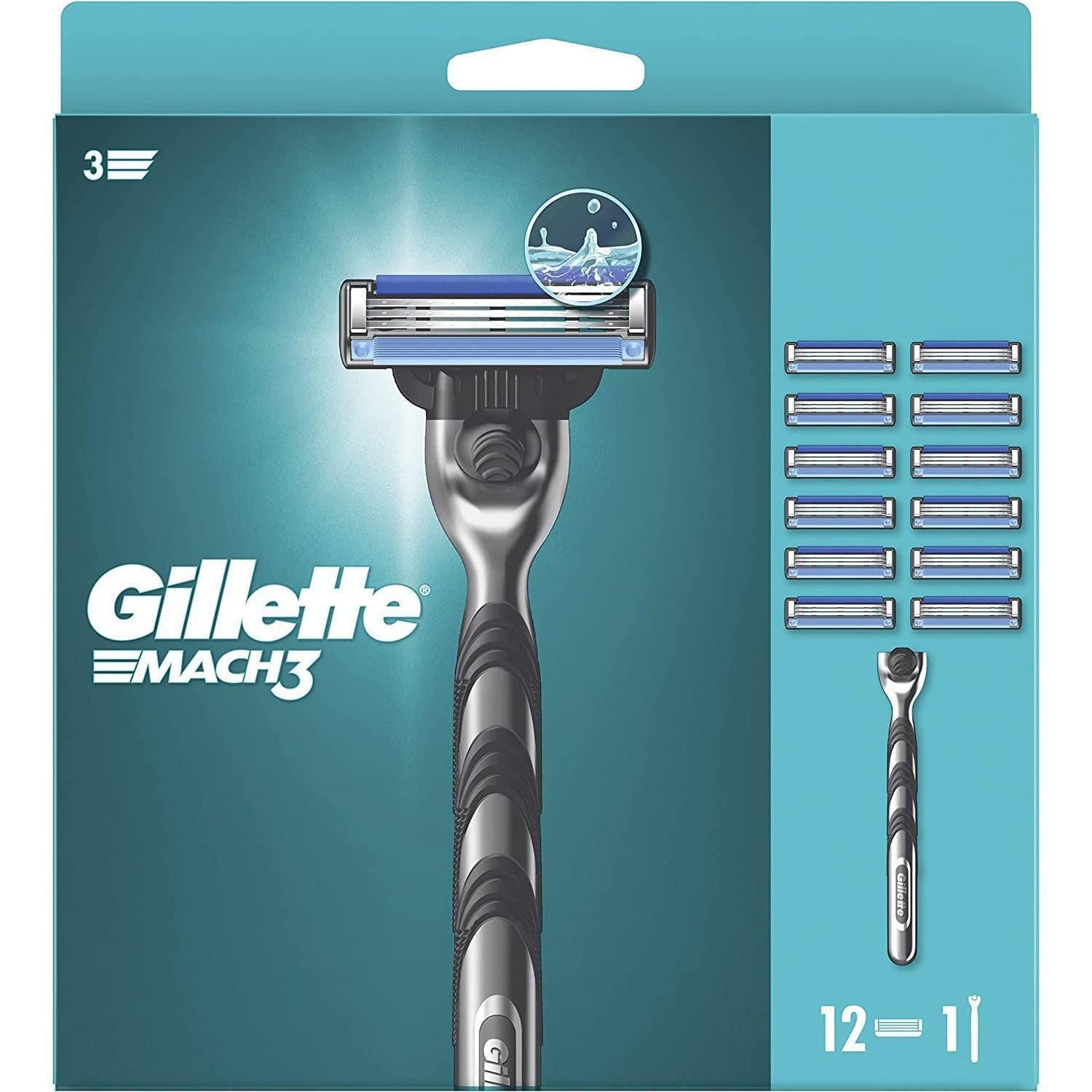 Gillette Mach3 Razor Big Blade Pack - Stronger-Than-Steel Blades - 12 Refills - Healthxpress.ie