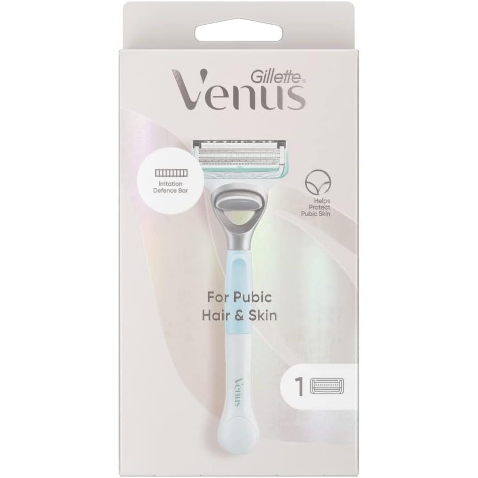 Gillette Venus Pubic Hair Razor for Women with Aloe, Precision Trimmer for Sensitive Skin, 1 Handle and 1 Blade Refill, Gentle Bikini & Intimate Area Razor