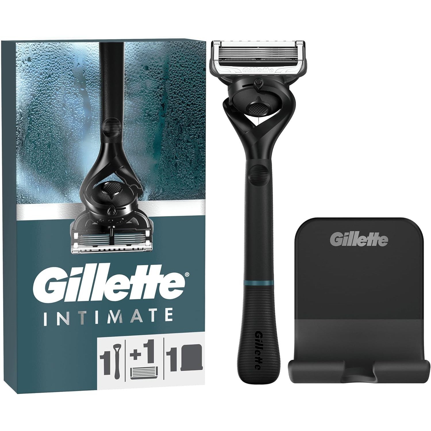 Gillette Intimate Razor for Men, Razor for Pubic Hair, Gentle and Easy to Use, 1 Handle + 1 Razor Blade Refill