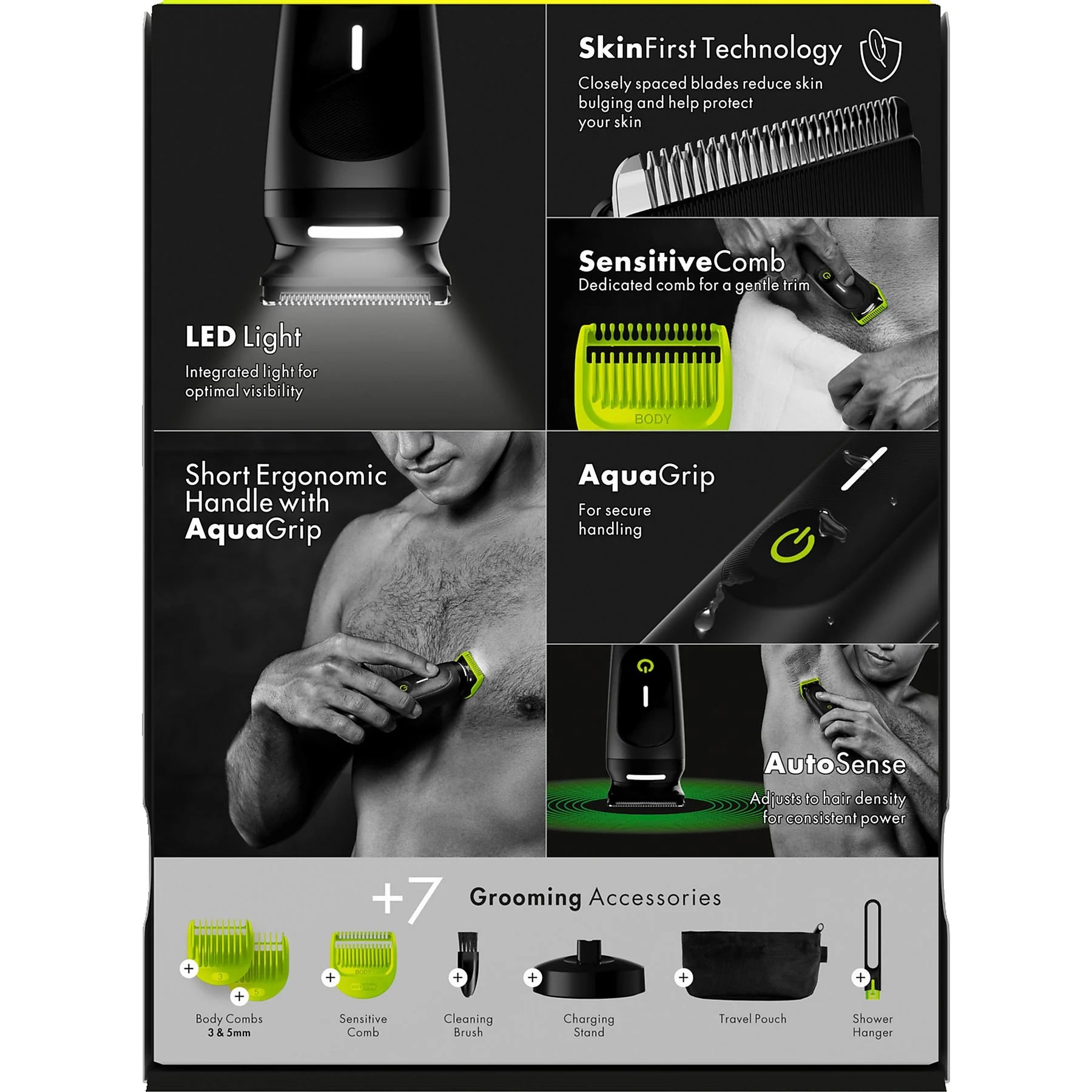 GILLETTE Labs i7 Body + Intimate Trimmer with Lifetime Sharp Blades, Pubic Hair & Ball Trimmer for Men, Wet/Dry Use