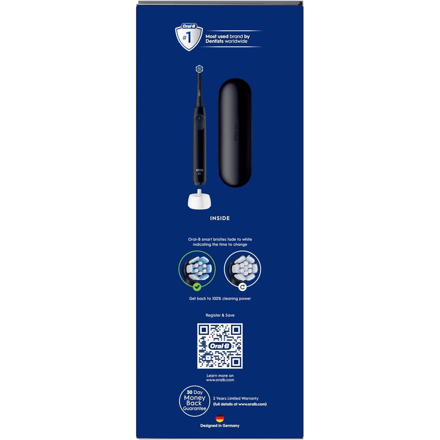 Oral-B iO2 Navy Electric Toothbrush, 1 Ultimate Clean Toothbrush Head, 1 Travel Case, Designed by Braun