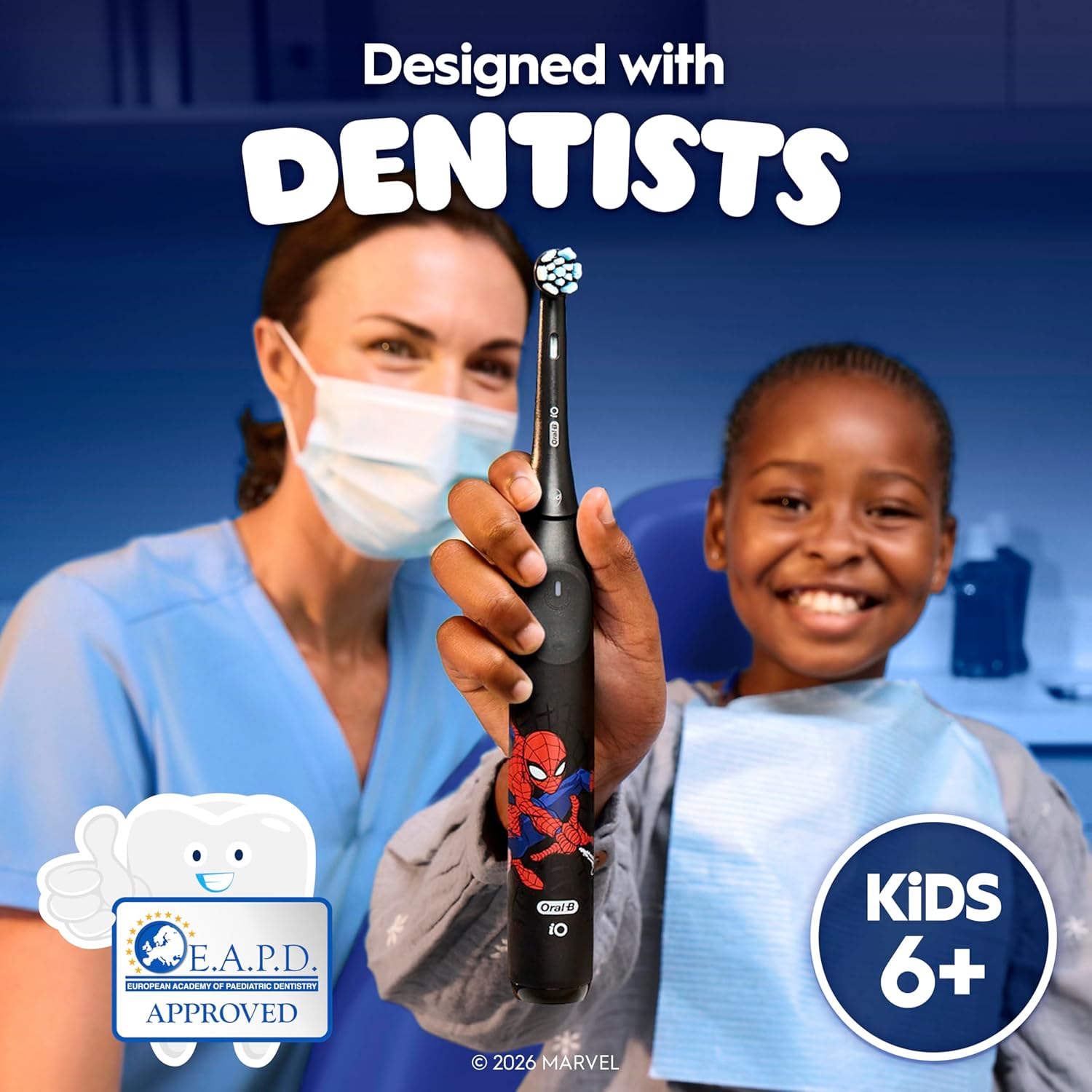 Oral-B iO Kids Marvel Spiderman Electric Toothbrush, with Travel Case, 3 Modes with Kid-Friendly Sensitive Mode, 2-Min Music Timer, for Ages 6+
