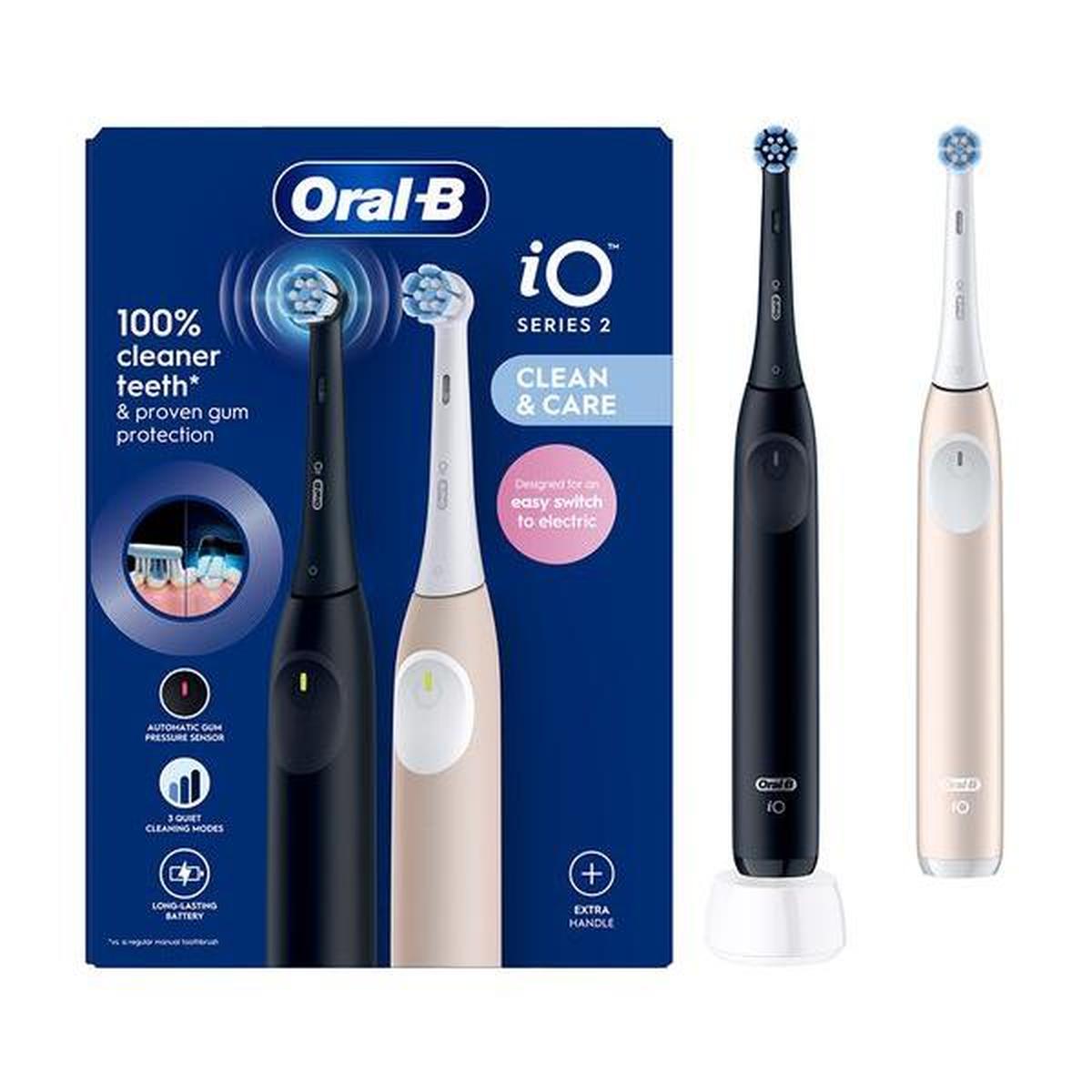 Oral-B iO2 Electric Toothbrush 2pk Night Black & Calm Pink , Designed by Braun