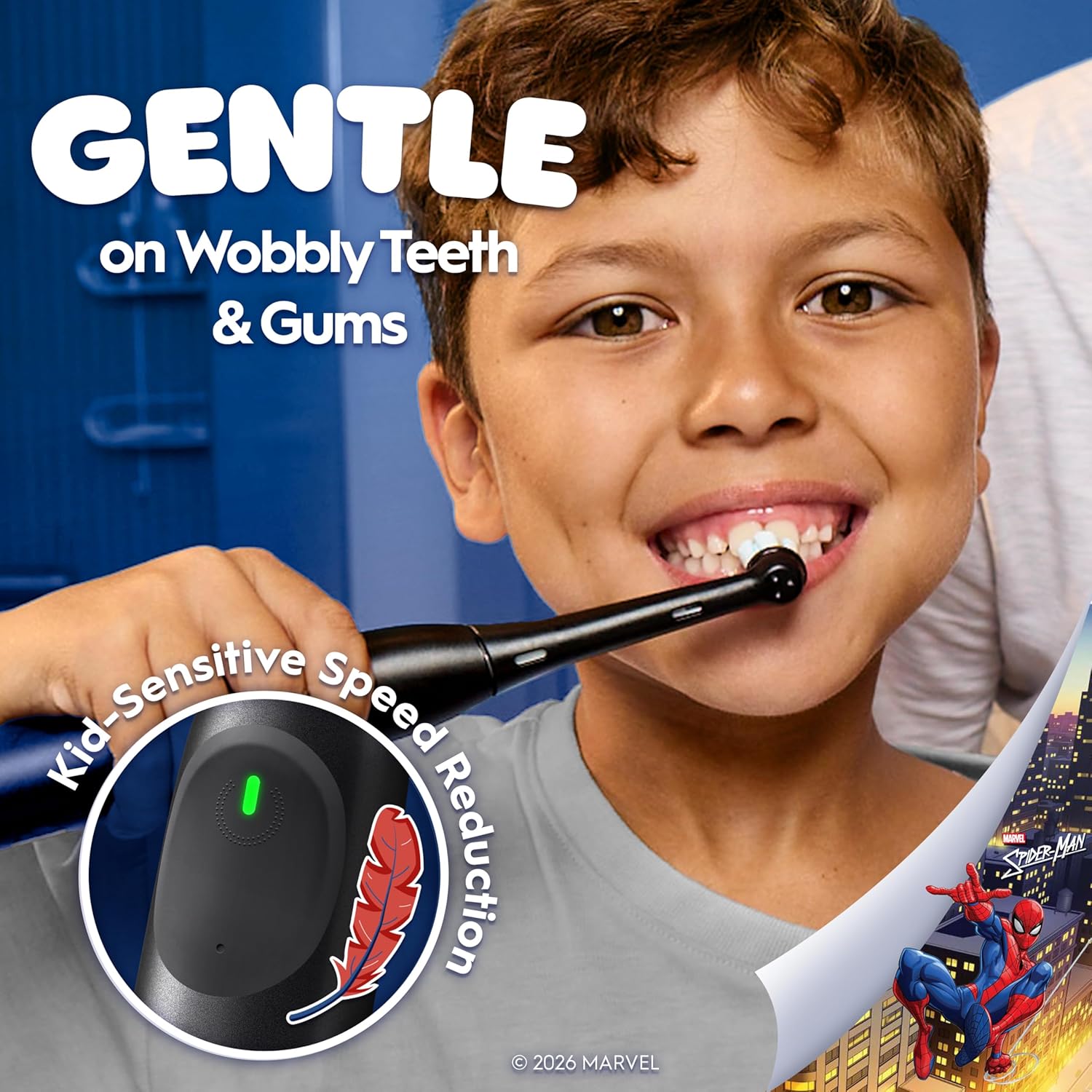 Oral-B iO Kids Marvel Spiderman Electric Toothbrush, with Travel Case, 3 Modes with Kid-Friendly Sensitive Mode, 2-Min Music Timer, for Ages 6+
