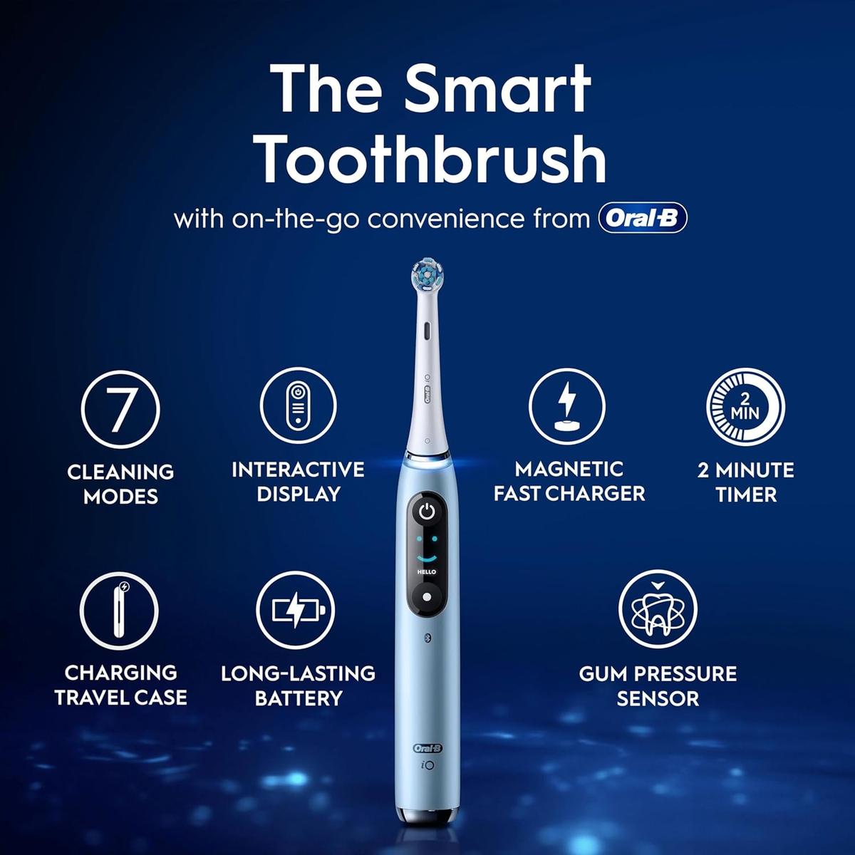 Oral-B iO9 Electric Toothbrushes , App Connected, 1 Toothbrush Head, Charging Travel Case & Magnetic Pouch, 7 Modes, 2 Pin Plug, Special Edition - Healthxpress.ie