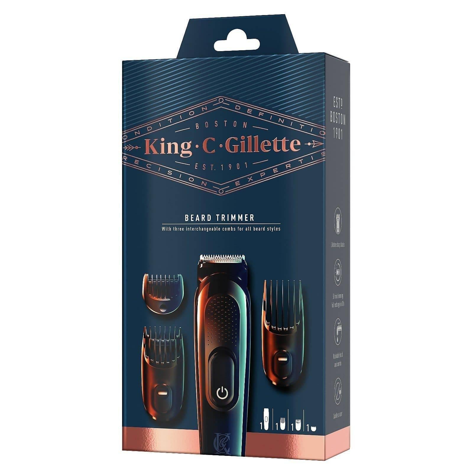 King C. Gillette Beard Trimmer with 3 Combs - 11 Length Settings - Black - Healthxpress.ie