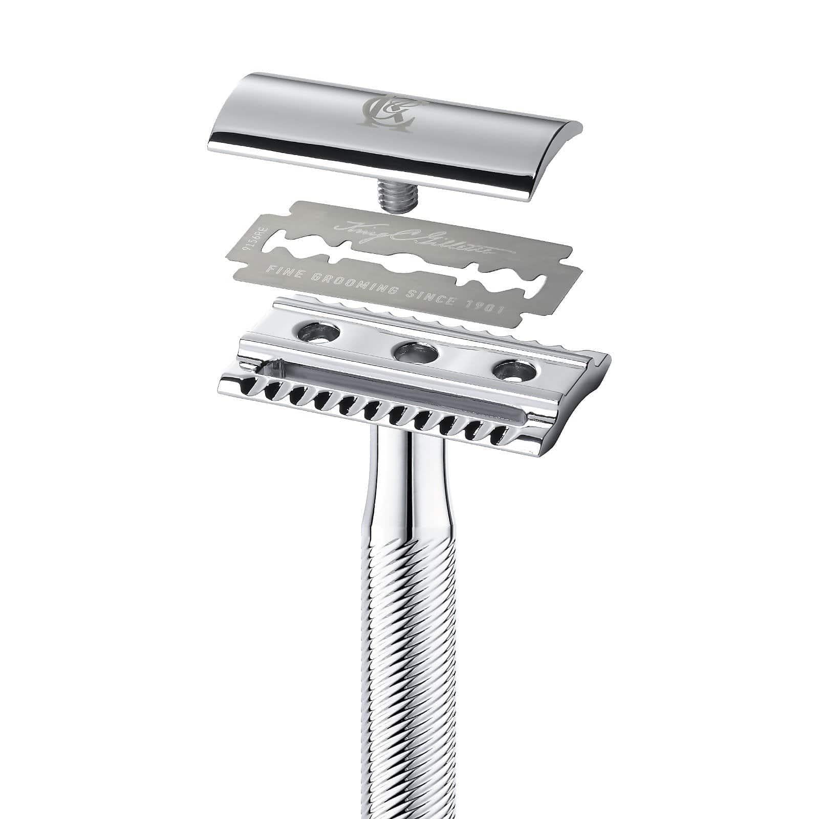 King C. Gillette Double Edge Razor w/ Double Edged Blades - Chrome Plated Finish