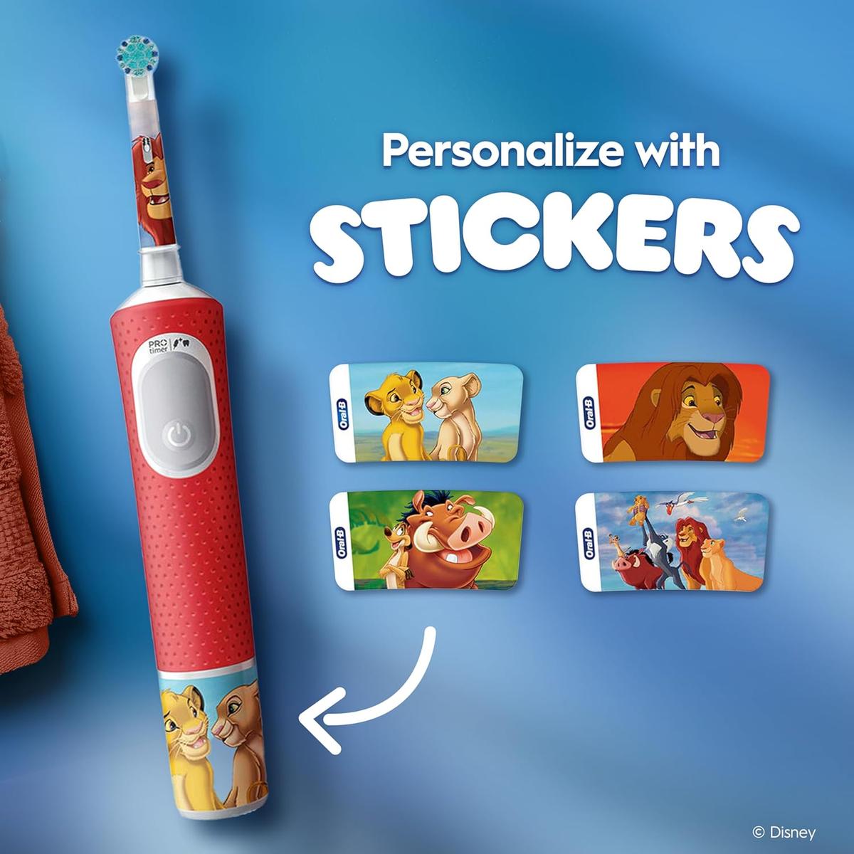 Oral-B Pro Lion King Kids Electric Toothbrush Extra Soft For Ages 3+ - Red - 4 x Lion King Stickers - Healthxpress.ie