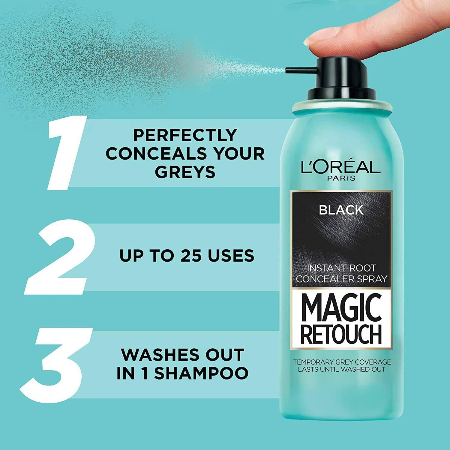 L’oreal Magic Retouch 1 Black Temporary Instant Grey Root Concealer Spray -75ml - Healthxpress.ie
