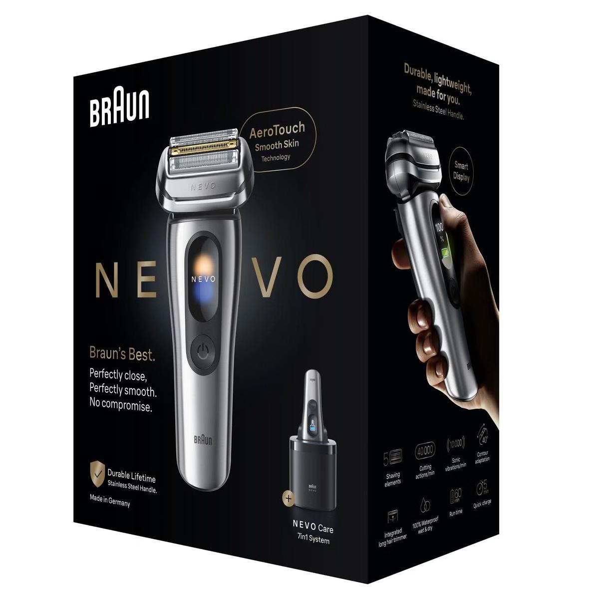 Braun Nevo 15000C Electric Shaver for Men With 7-in-1 Nevo Care System and Aero Touch Technology, Silver
