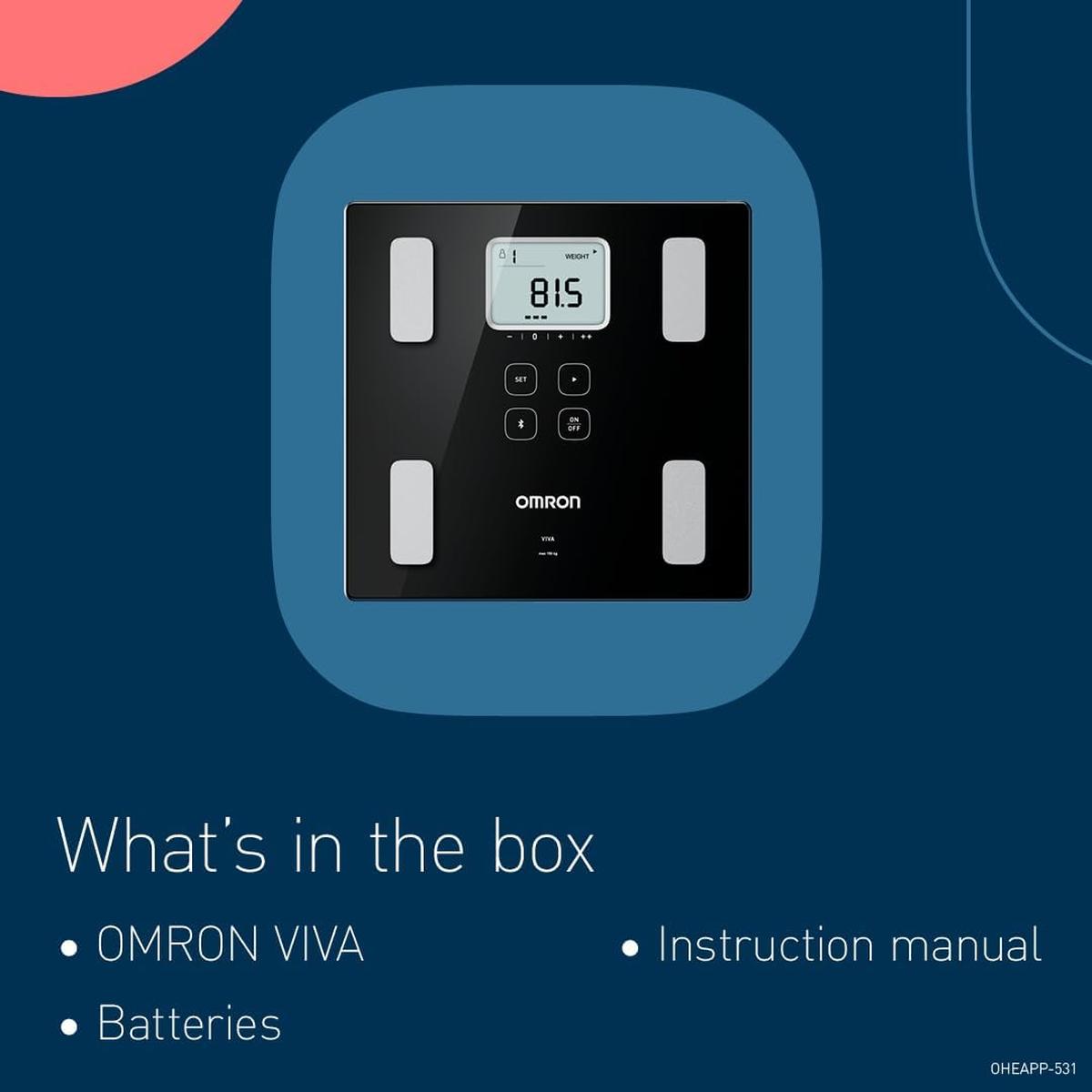 OMRON VIVA Bluetooth Smart Scale and Body Composition Monitor with Body Fat, Weight, Visceral Fat, Skeletal Muscle, Resting Metabolism, BMI - Healthxpress.ie