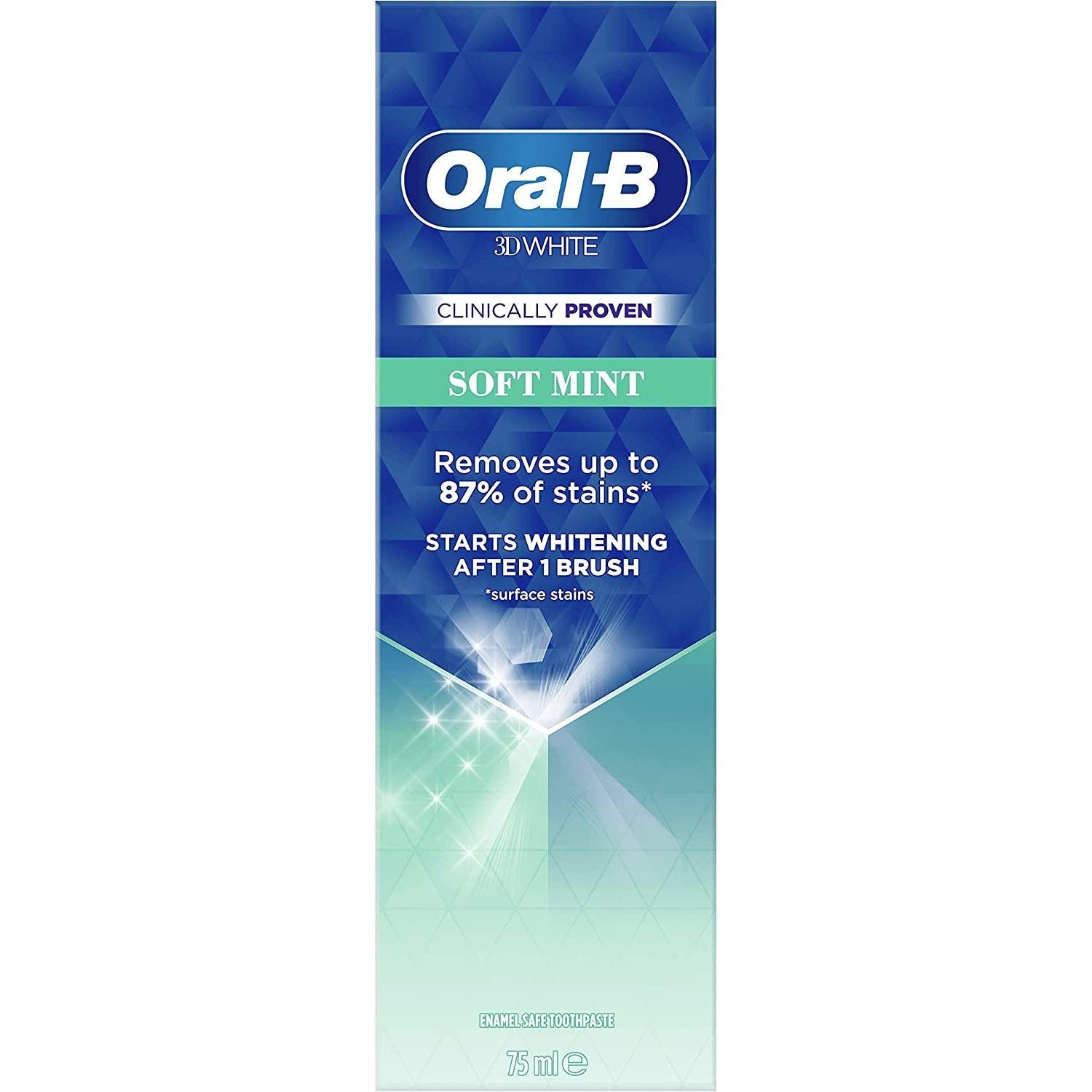 Oral-B 3D White Soft Mint Toothpaste, 75ml - Clinically Proven - Healthxpress.ie
