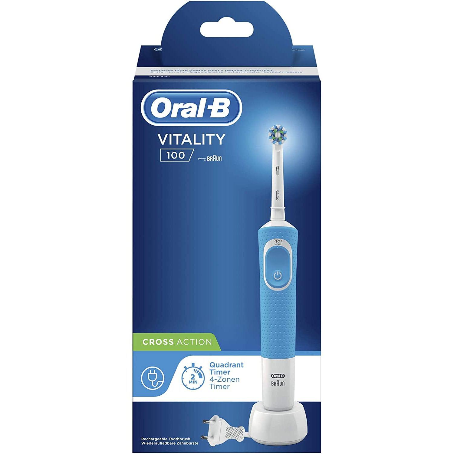 Oral-B Cross Action Vitality Rechargeable Toothbrush - with 2 Min Timer -Blue - Healthxpress.ie