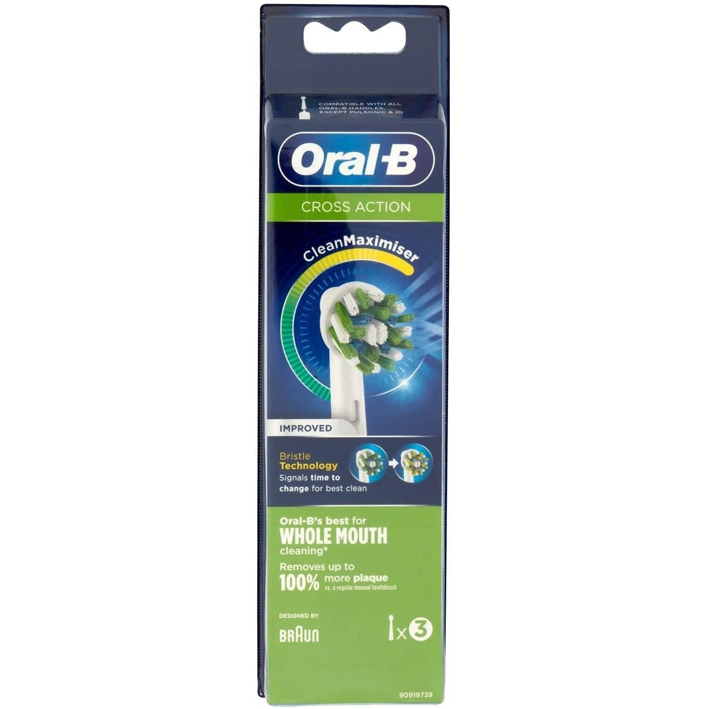 Oral-B CrossAction 3pk CleanMaximiser Replacement Toothbrush Heads - White - Healthxpress.ie