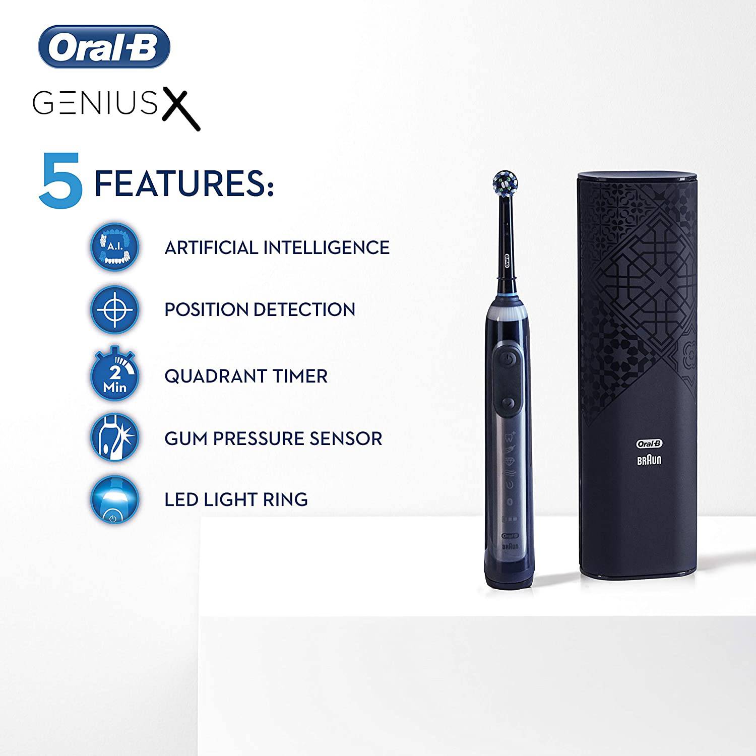 Oral B Genius X 20000 Luxe Electric Toothbrush - Motion Sensors, Round Head - Black