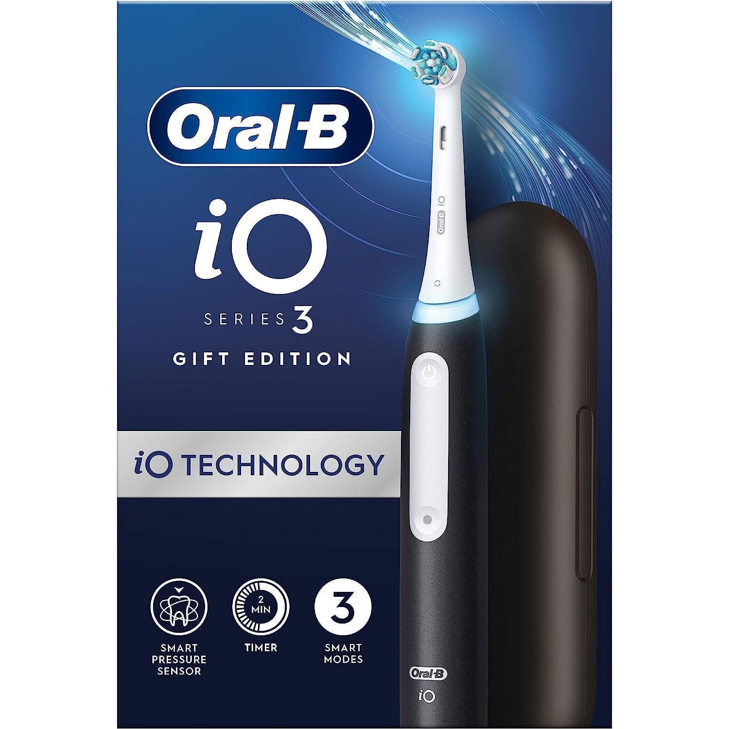Oral-B iO3 Electric Toothbrush 1 Toothbrush Head & Travel Case, 3 Modes With Teeth Whitening Black - Healthxpress.ie