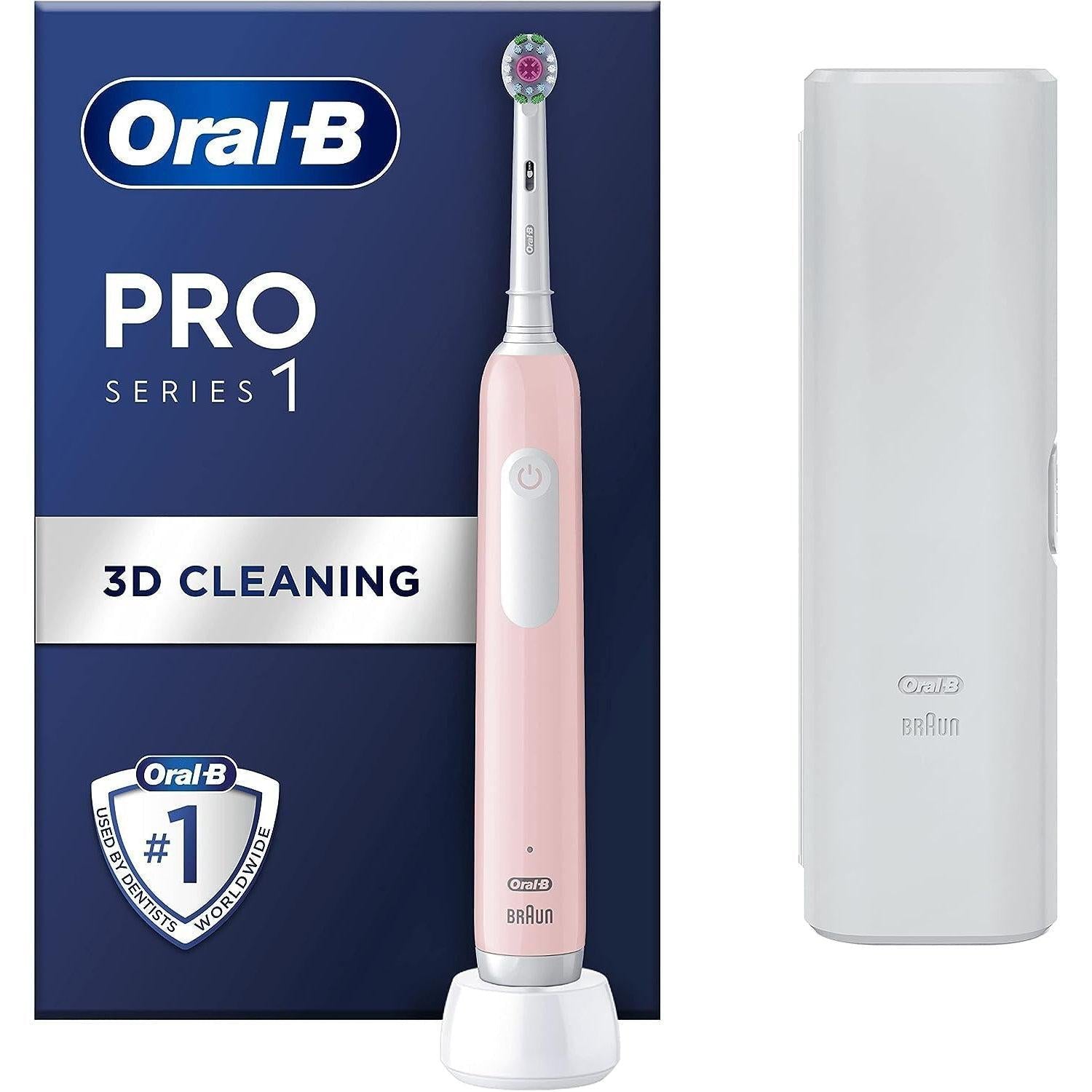 Oral-B Pro 1 Electric Toothbrush With 3D Cleaning, 1 Toothbrush Head & Travel Case, Gum Pressure Control, -Pink - Healthxpress.ie