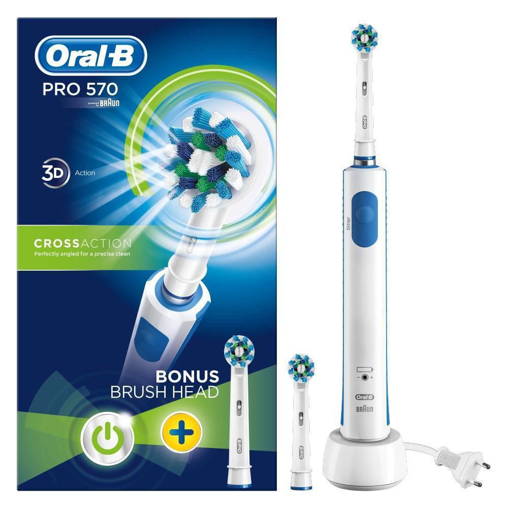 Oral-B Pro 570 Cross Action Electric Toothbrush - Unique Round Head - White - Healthxpress.ie