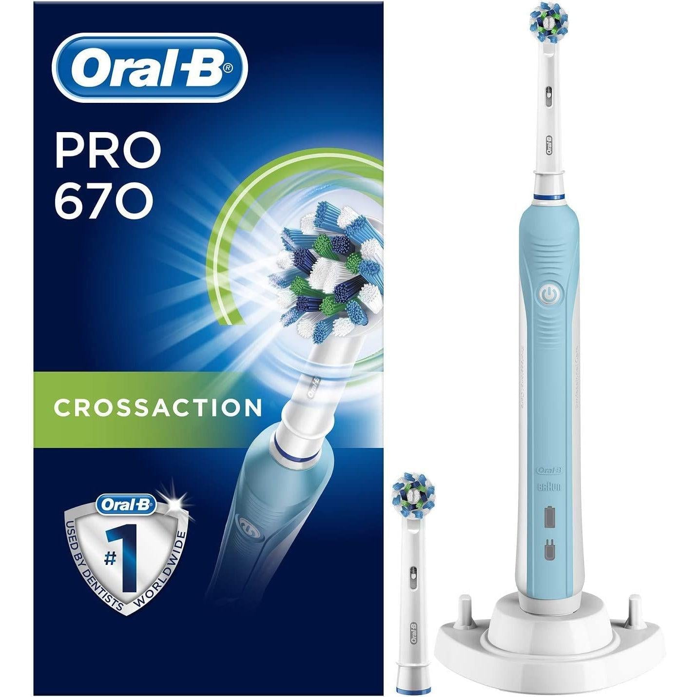 Oral-B Pro 670 Cross Action Electric Toothbrush with 2 replacement heads - Healthxpress.ie