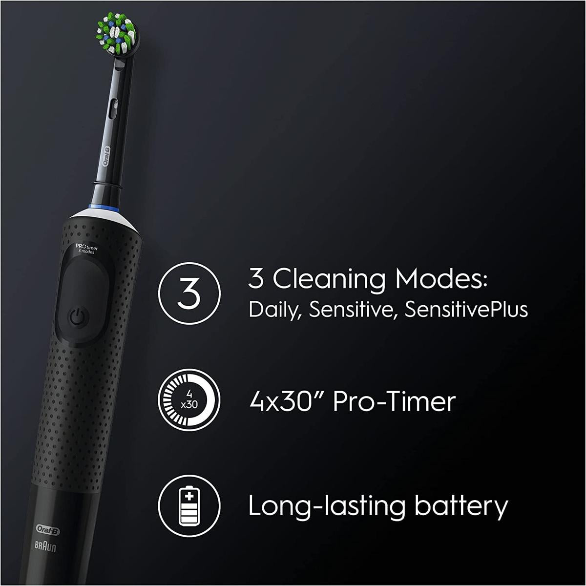 Oral-B Vitality Pro 2 x Electric Toothbrushes, 2 Toothbrush Heads, 3 Brushing Modes Including Sensitive Plus - Black & Purple - Healthxpress.ie