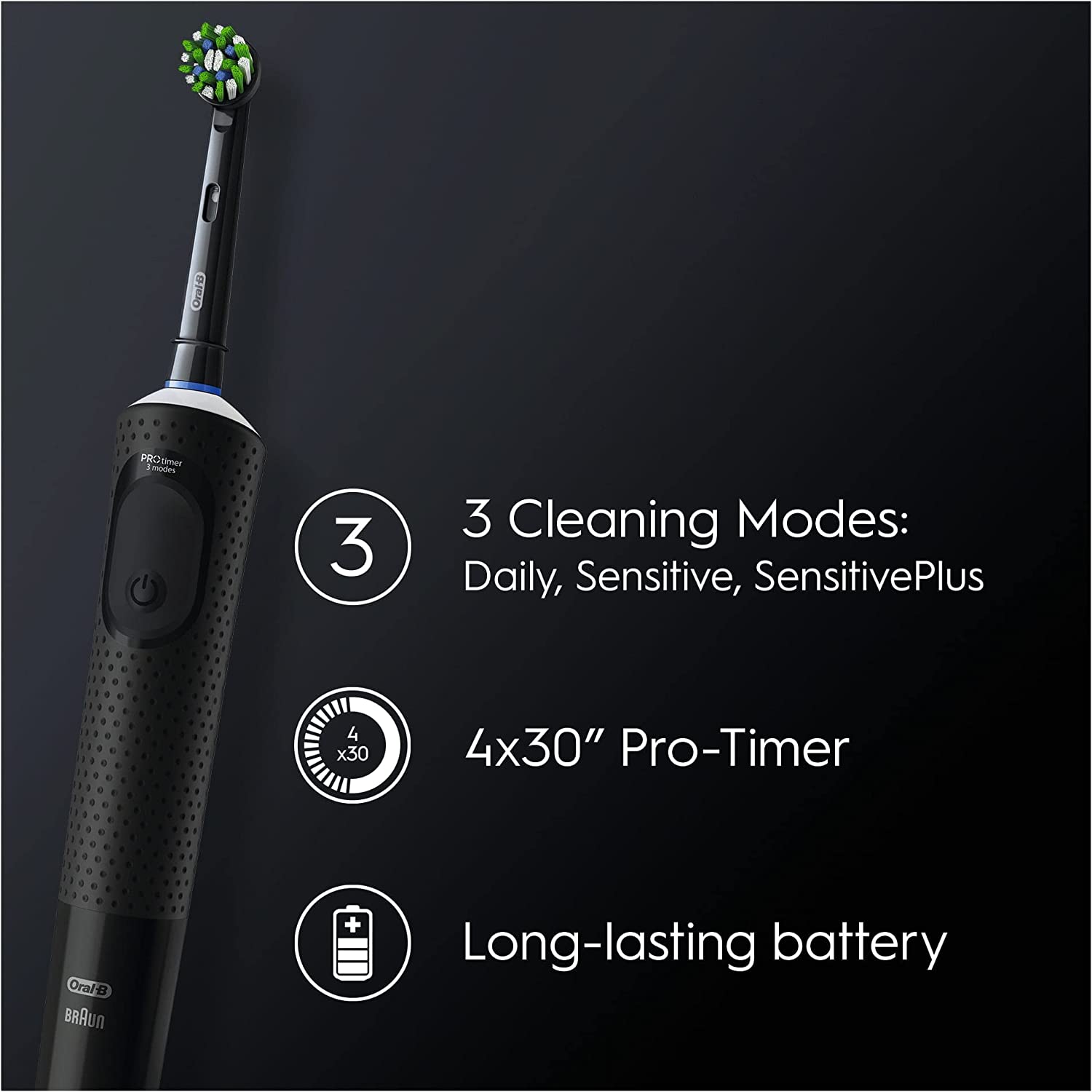 Oral-B Vitality Pro 2 x Electric Toothbrushes, 2 Toothbrush Heads, 3 Brushing Modes Including Sensitive Plus - Black & White - Healthxpress.ie