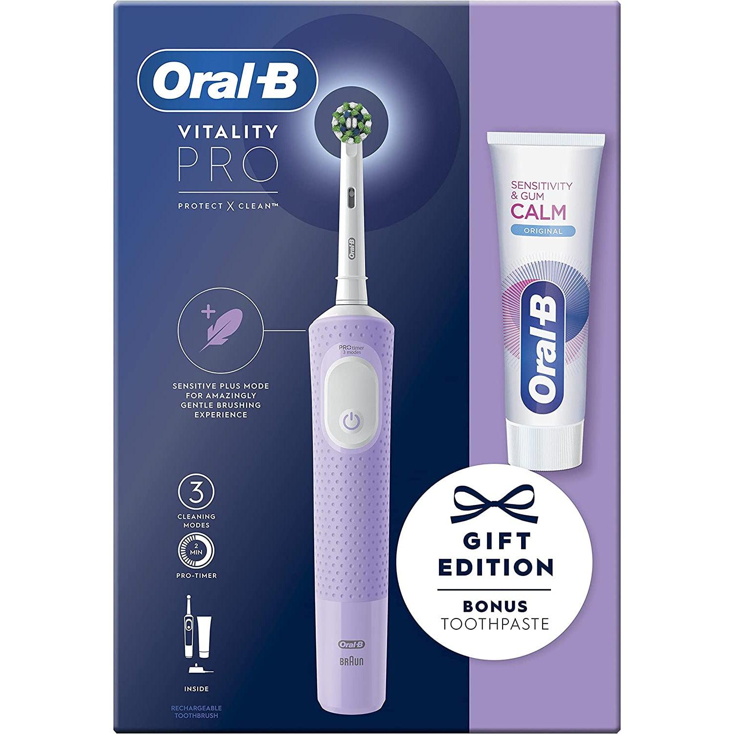 Oral-B Vitality Pro Electric Toothbrush & Gum Calm Toothpaste Purple - Healthxpress.ie
