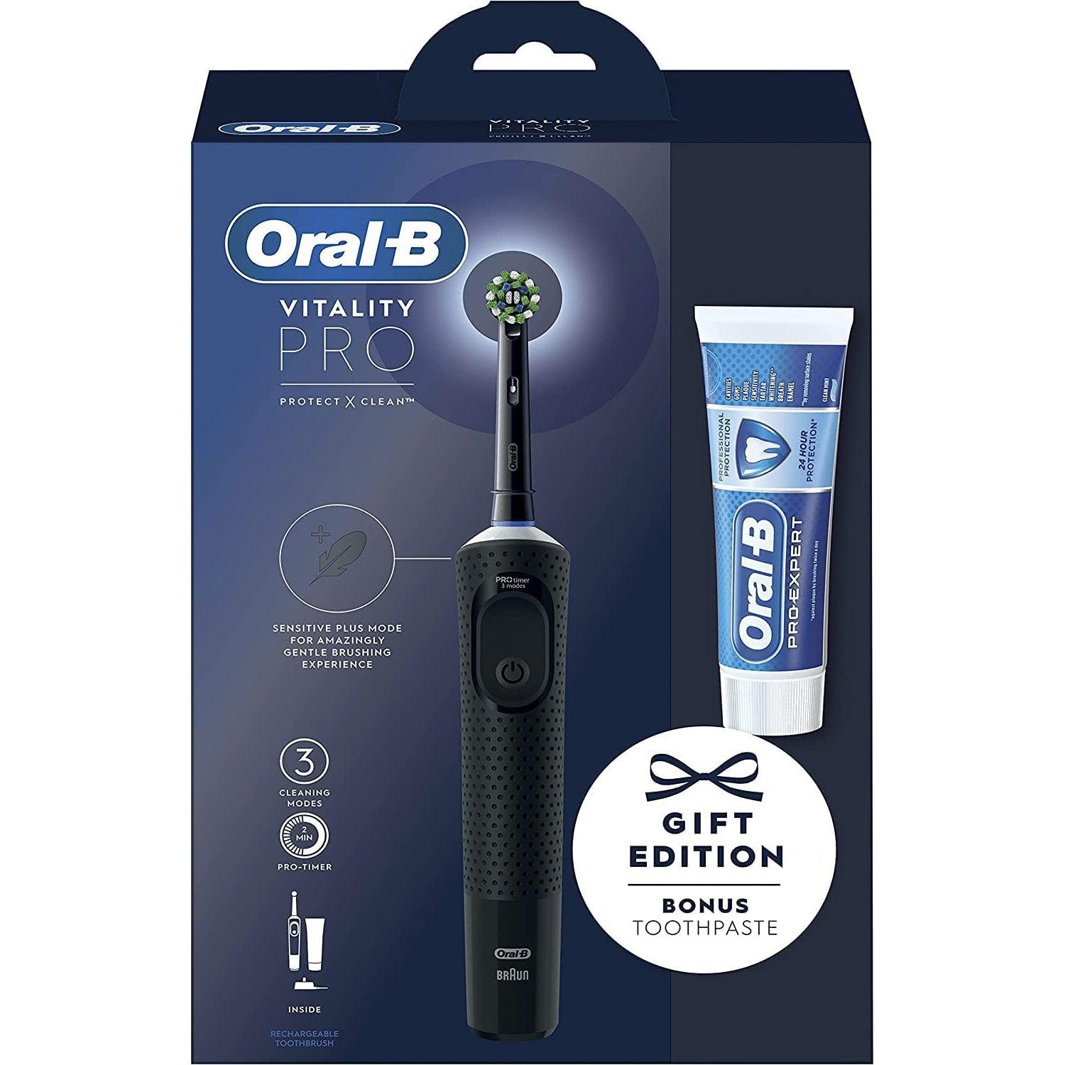 Oral-B Vitality Pro Electric Toothbrush+ Pro-Expert Toothpaste - Black - Healthxpress.ie