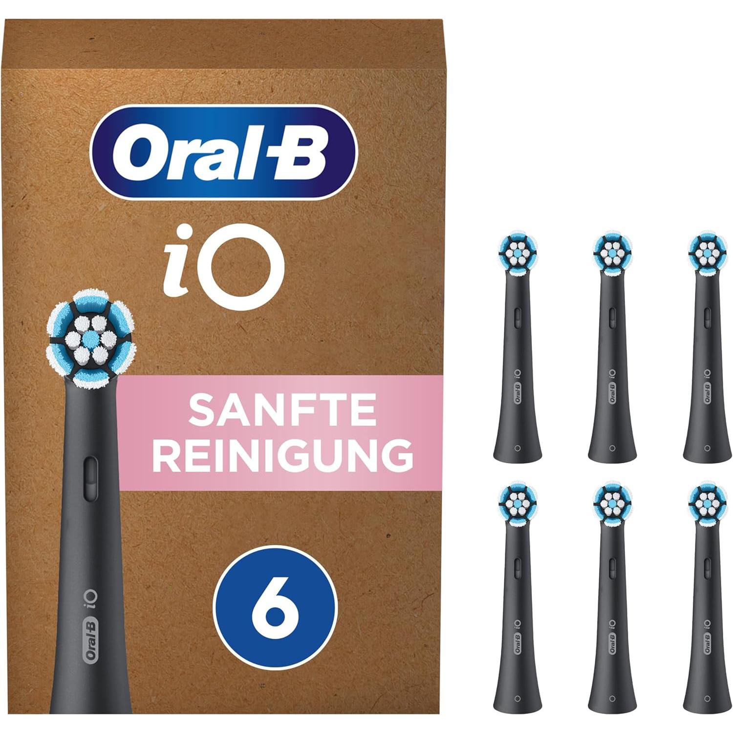 Oral-B iO 6pk Gentle Cleaning Replacement Toothbrush Heads , Original Toothbrush Attachment for Oral-B iO Toothbrushes, Letterbox Packaging, Black