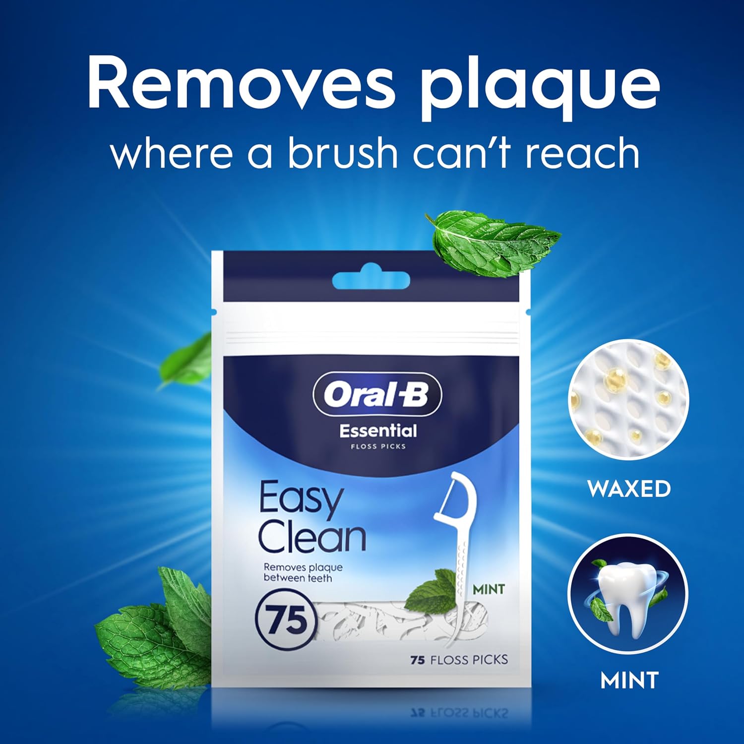 Oral-B Simply Clean Floss Picks - Remove Plaque - Interdental Flossing Sticks for Tight Spaces - Mint Flavour - 75 Sticks per Pack