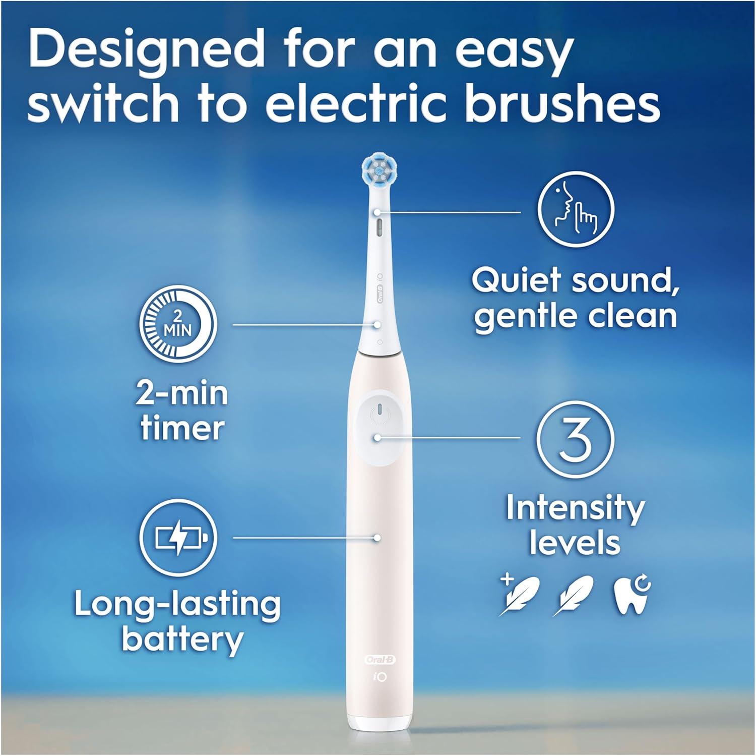 Oral-B iO2 White Electric Toothbrush, 1 Toothbrush Head, 1 Travel Case, 1 Travel Refill Holder, Designed by Braun