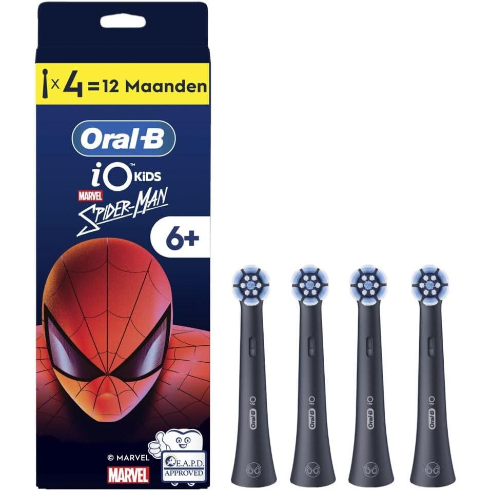 Oral-B iO Kids Marvel Spiderman 4pk Electric Toothbrush Head for Age 6+, Gentle on Wobbly Teeth and Gums for Cleaner Teeth